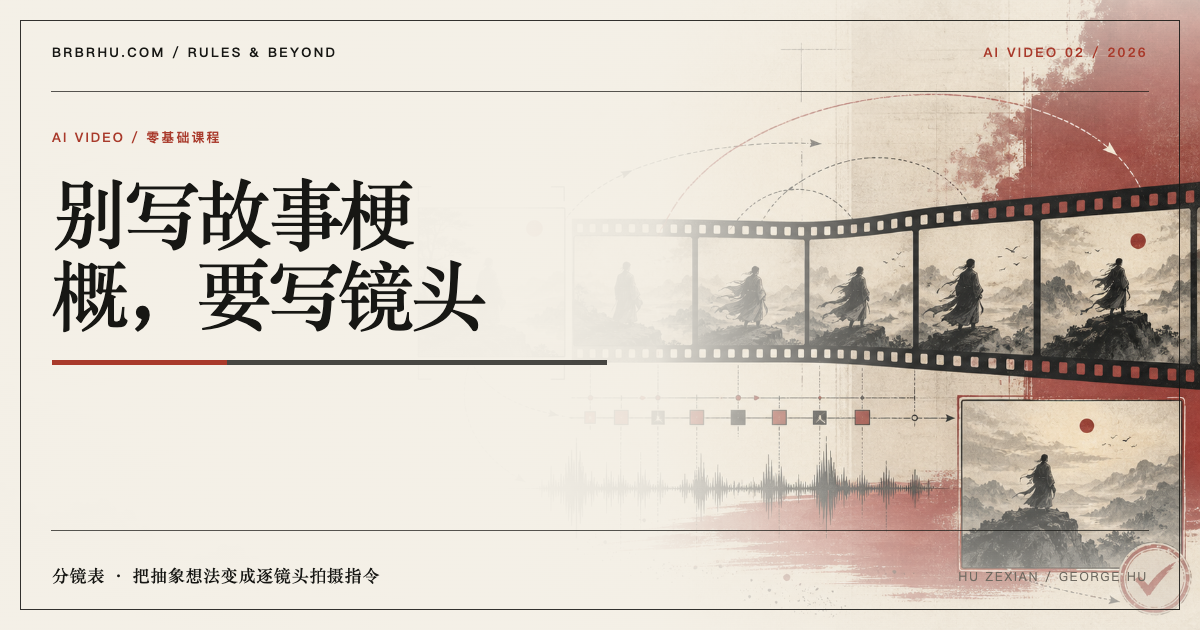 故事意图被拆成景别、动作、摄影机和声音四条可执行分镜轨道的编辑视觉