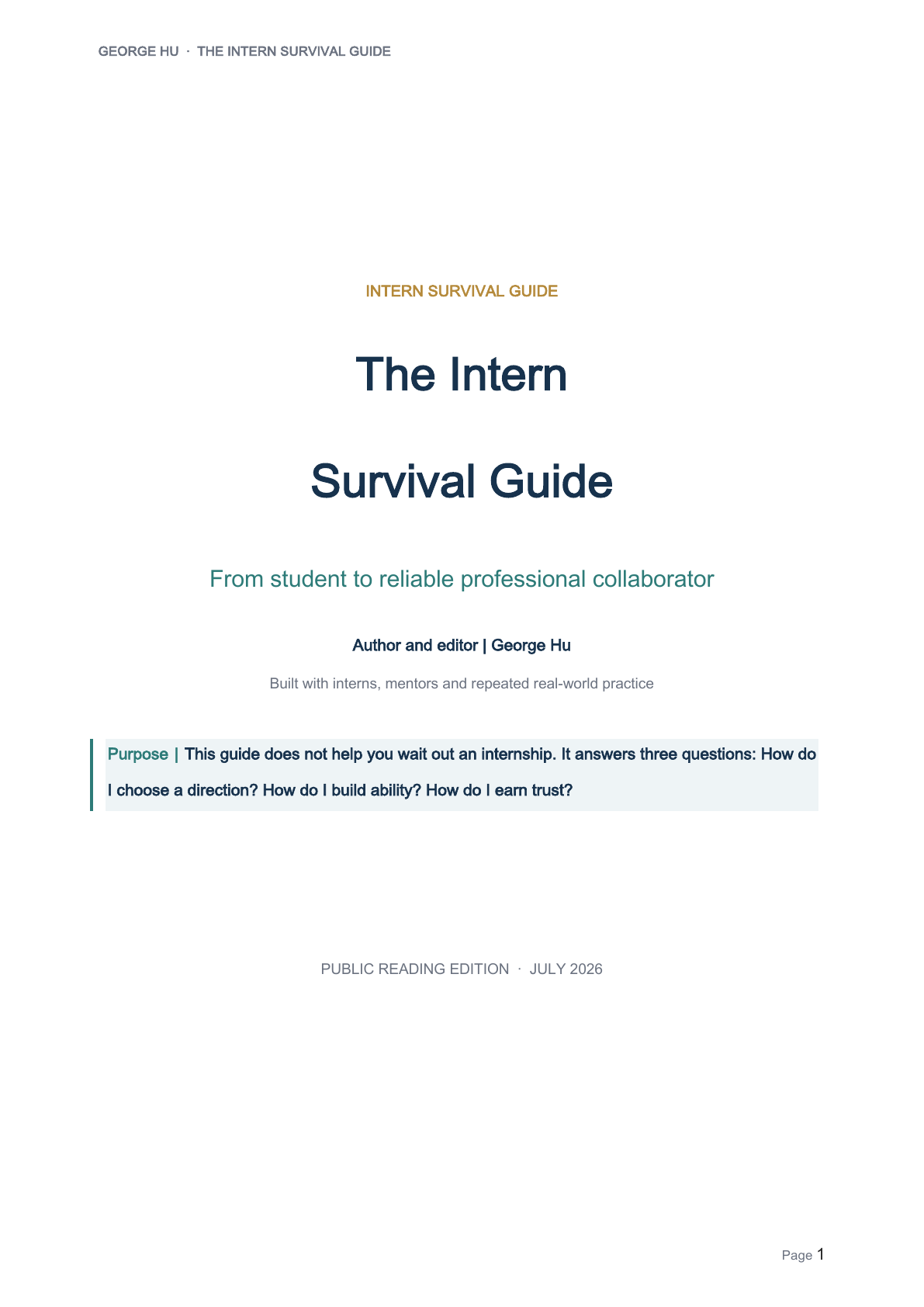 Cover of George Hu's English Intern Survival Guide